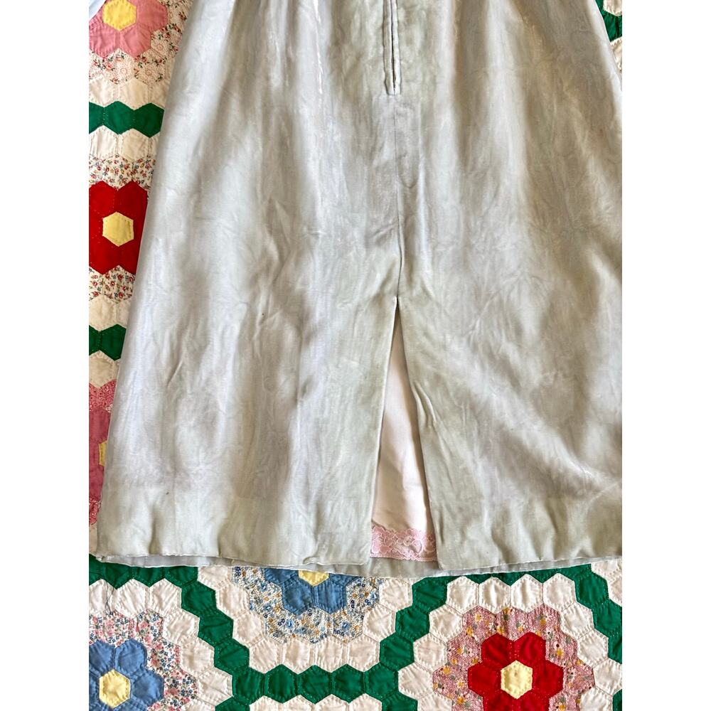 Vintage 1960s Pale Blue Velvet Dress Bow Collar Silk Lining Wounded Bird 2 Belts - Picture 14 of 16